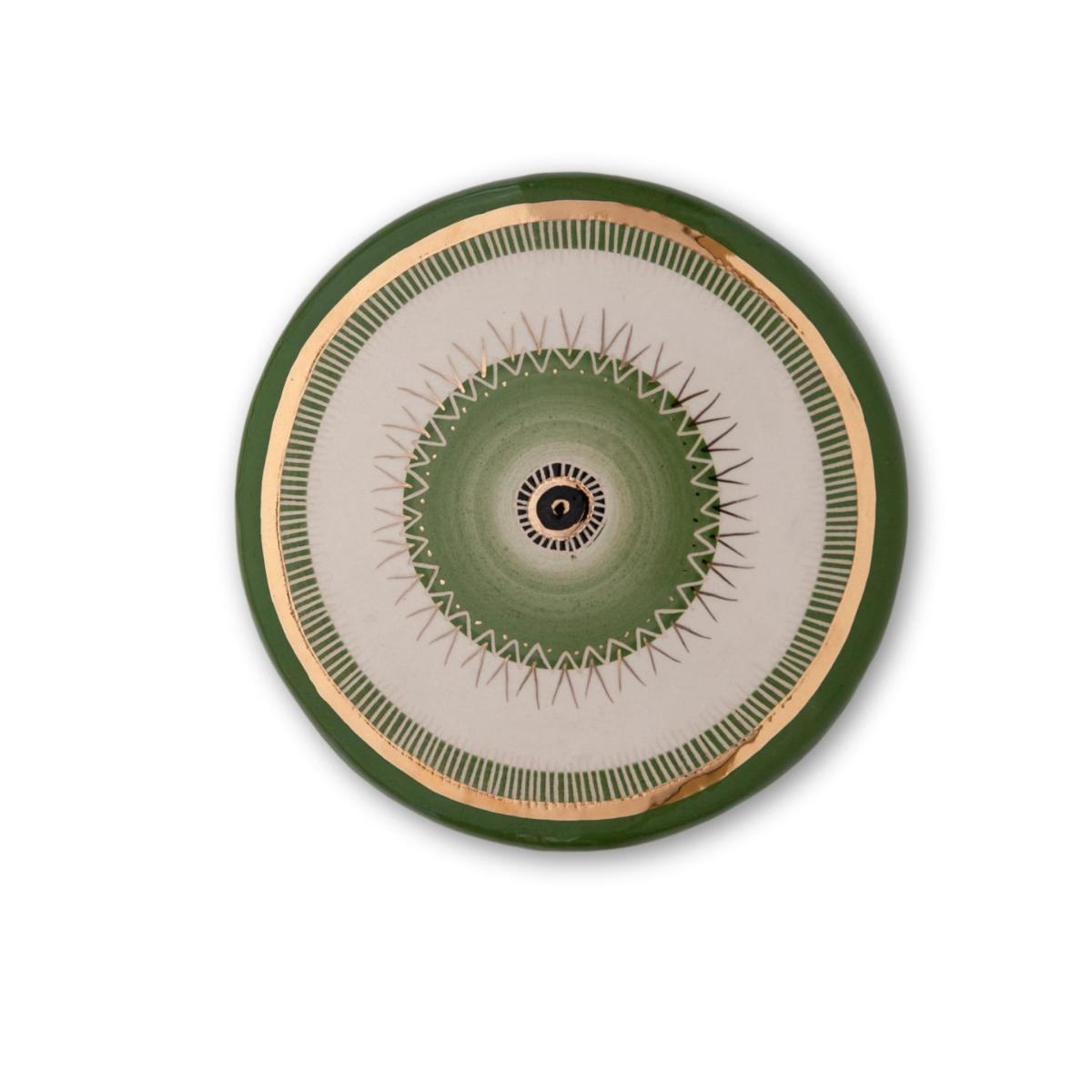 Gold / Green Handmade Gold Decorated Ceramic Evil Eye | Green | Wall Hanging | Large | Atelier Simi – image 2