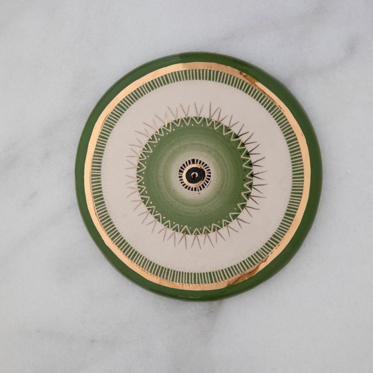 Gold / Green Handmade Gold Decorated Ceramic Evil Eye | Green | Wall Hanging | Large | Atelier Simi – image 3