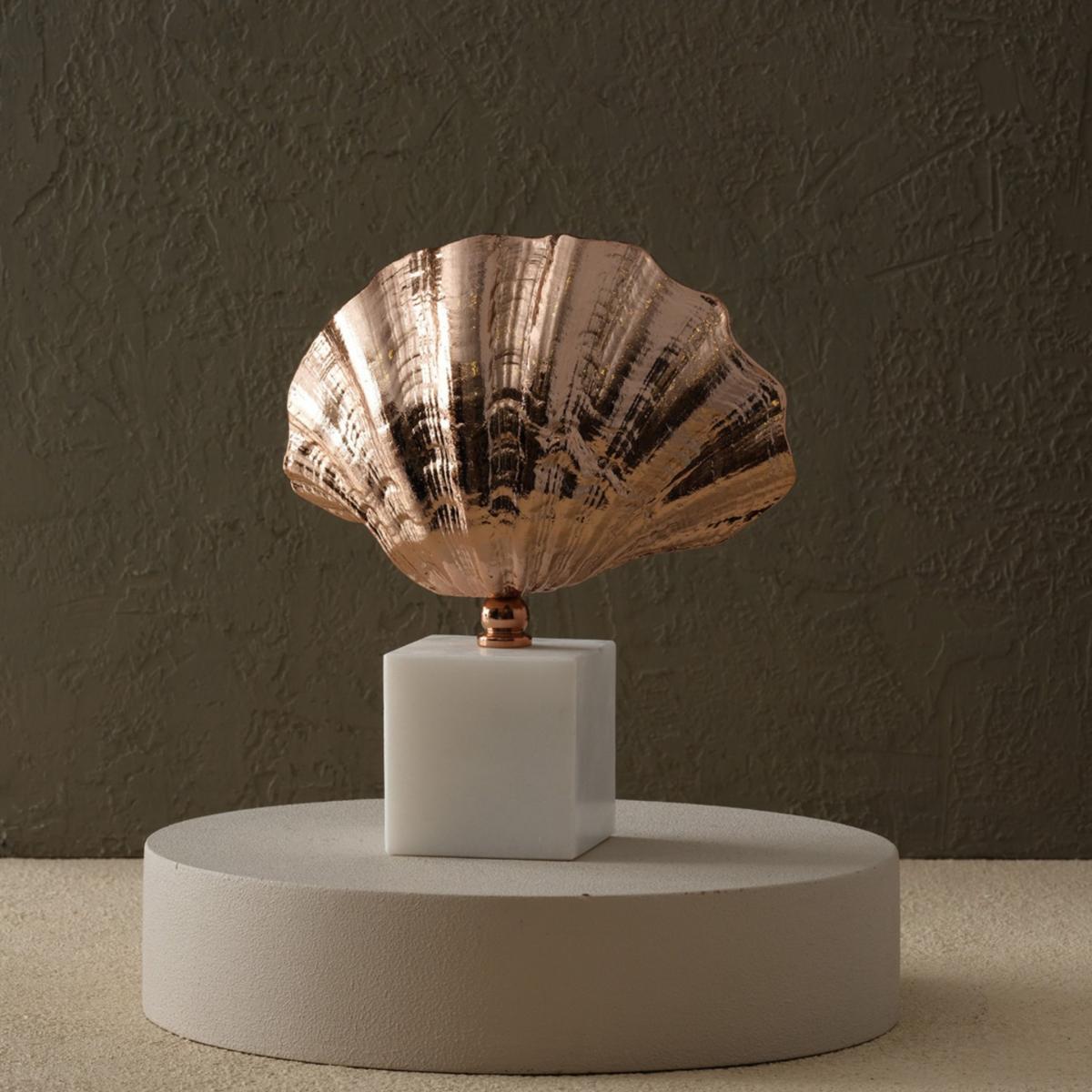 Rose Gold Oyster Sculpture On White Marble Base | Anatoliacraft – image 2