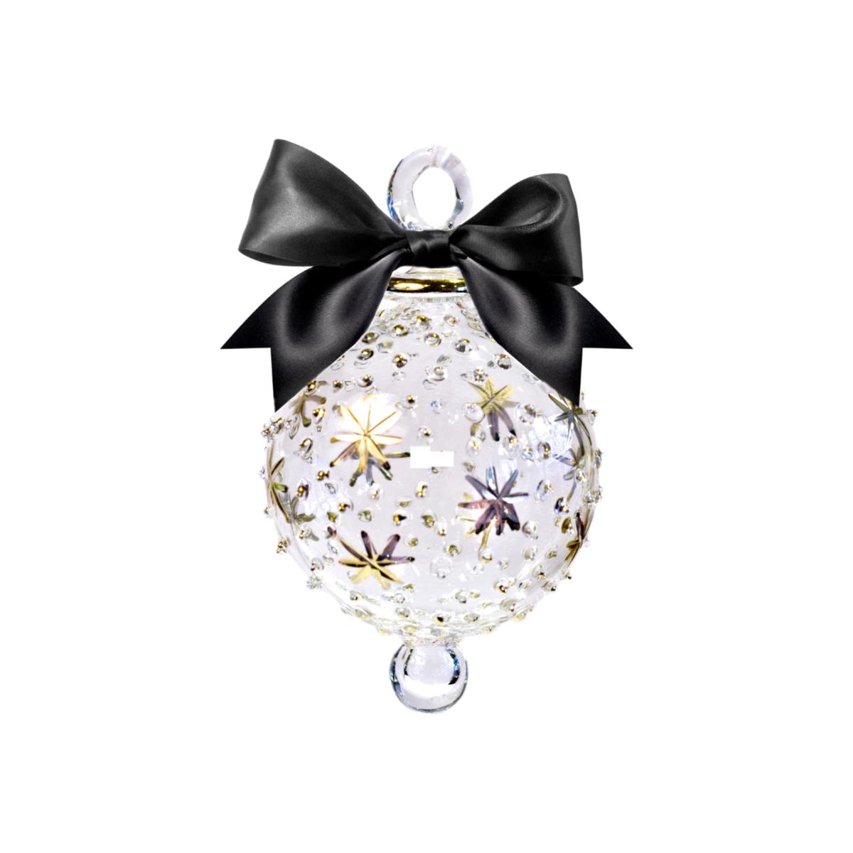 Silver Stars And Dots Clear Glass Bauble Medium Eliská