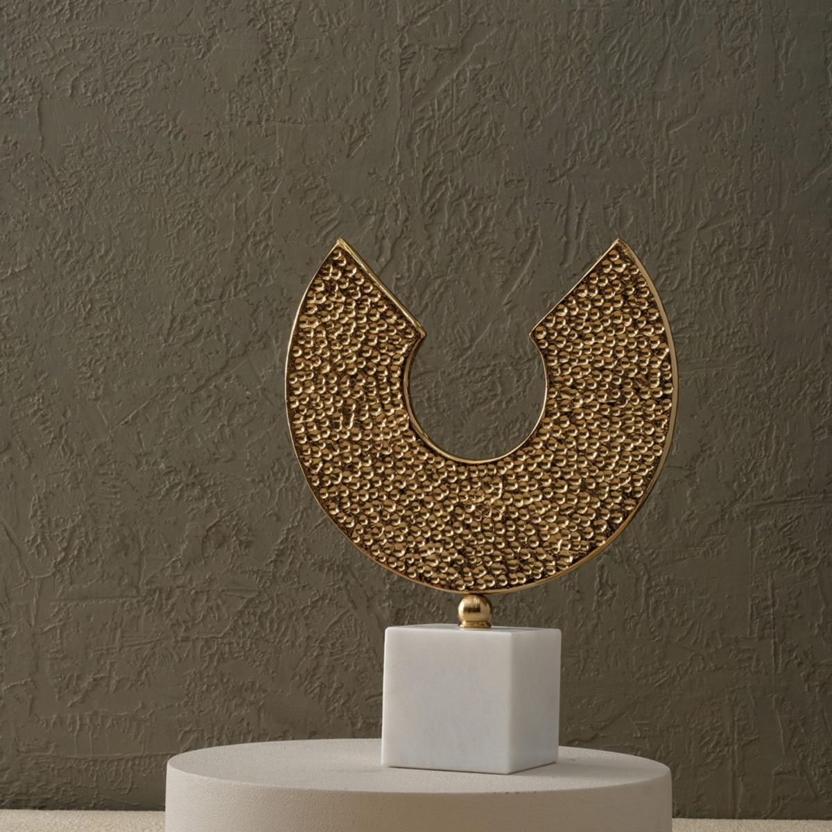 Gold Textured Honeycomb Decor With Marble Base – Modern Geometric Accent Piece | Anatoliacraft – image 2