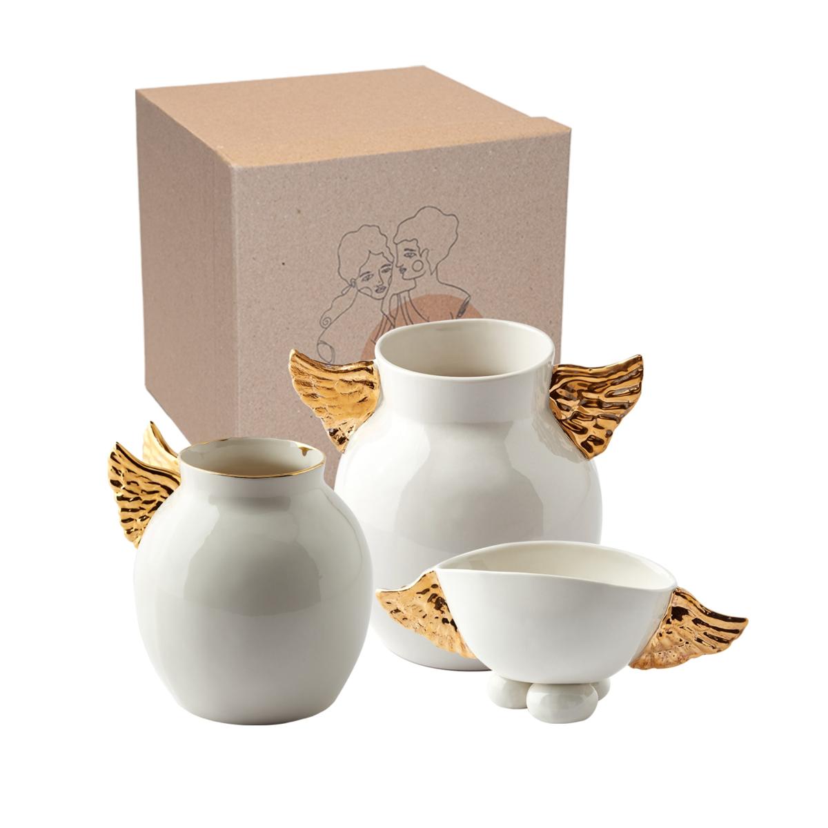 Neutrals / Gold Gold Winged Vase & Bird Vase & Winged Bowl Porcelain Set | Maji Atelier – image 8
