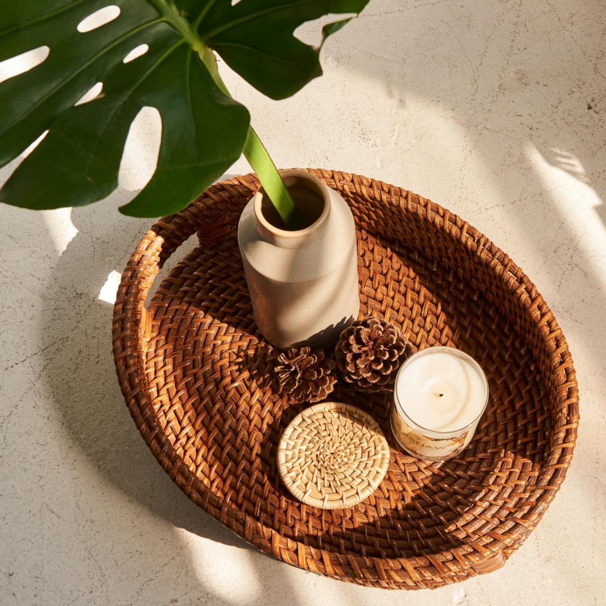 Brown Maria Rattan Serving Tray One Size Kubo – image 2