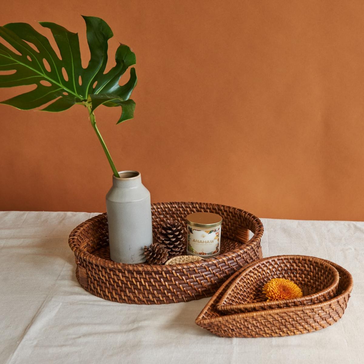 Brown Maria Rattan Serving Tray One Size Kubo – image 3