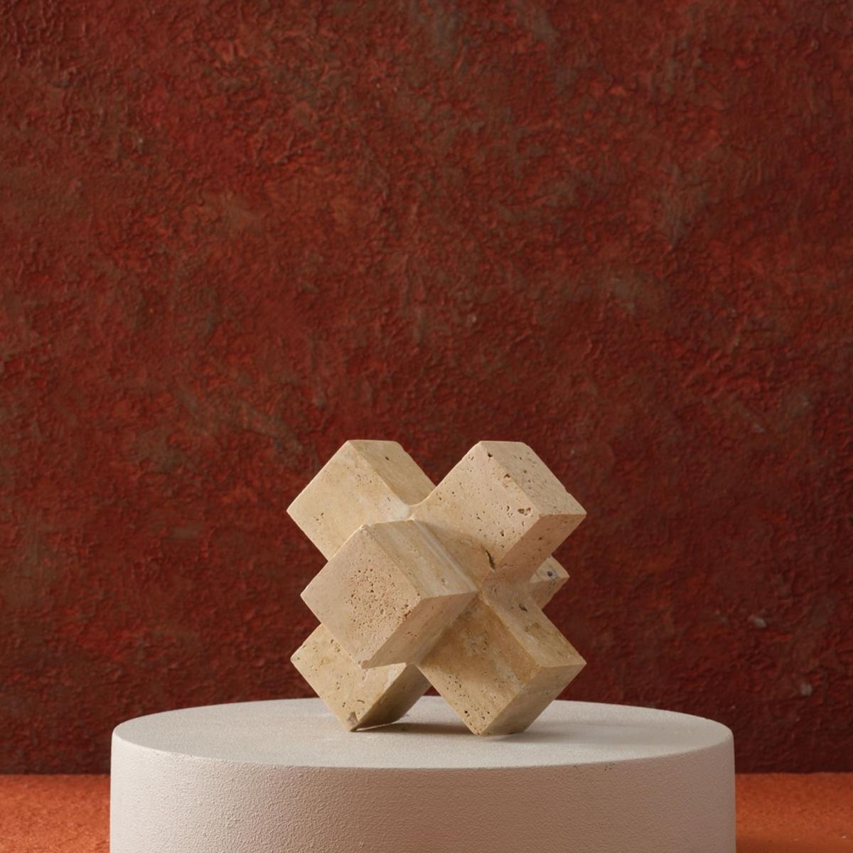 Neutrals Handcrafted Travertine Cross Decorative Sculpture | Anatoliacraft – image 2