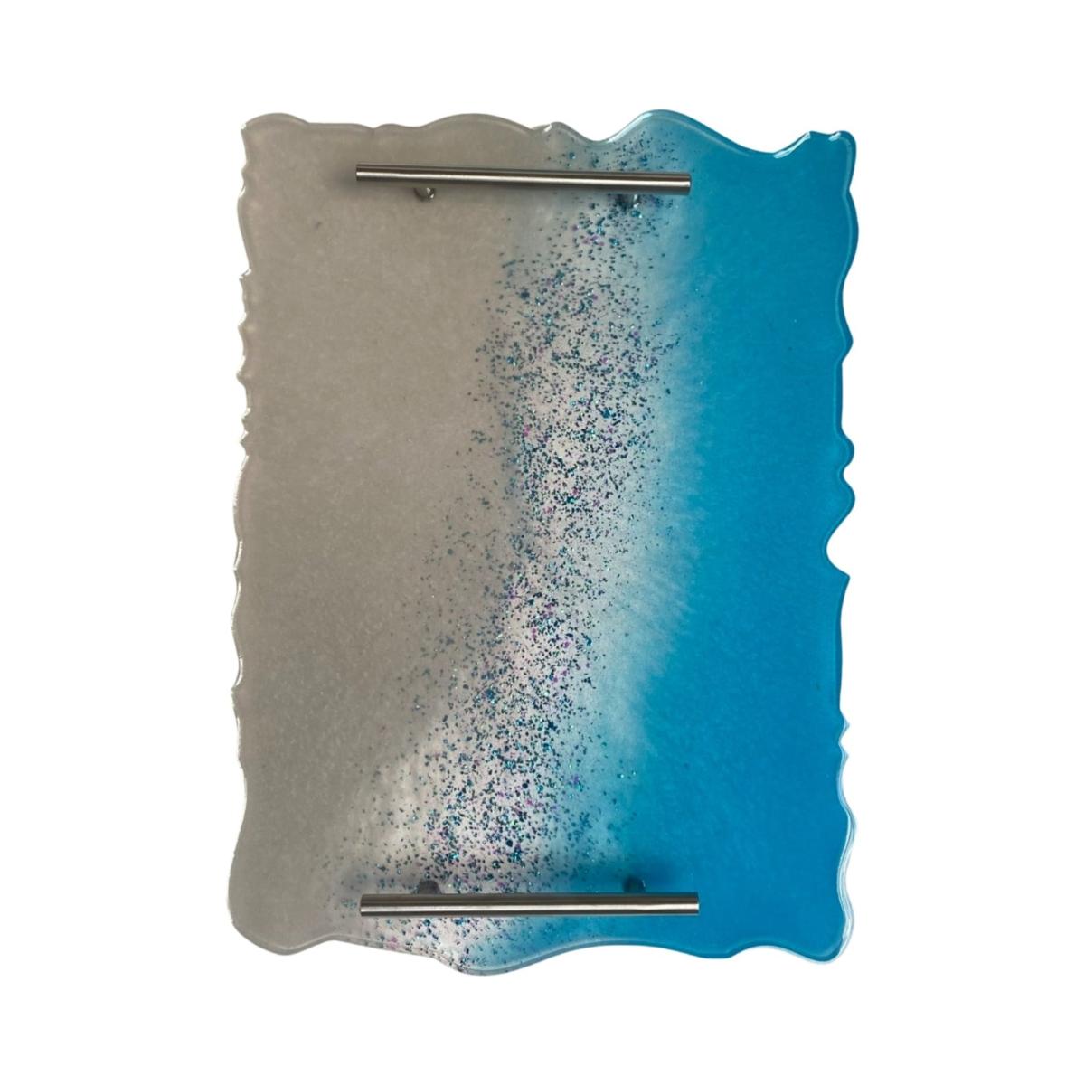 Blue / Silver Large Festive Glitter Tray With Matching Coasters By Shax – image 2