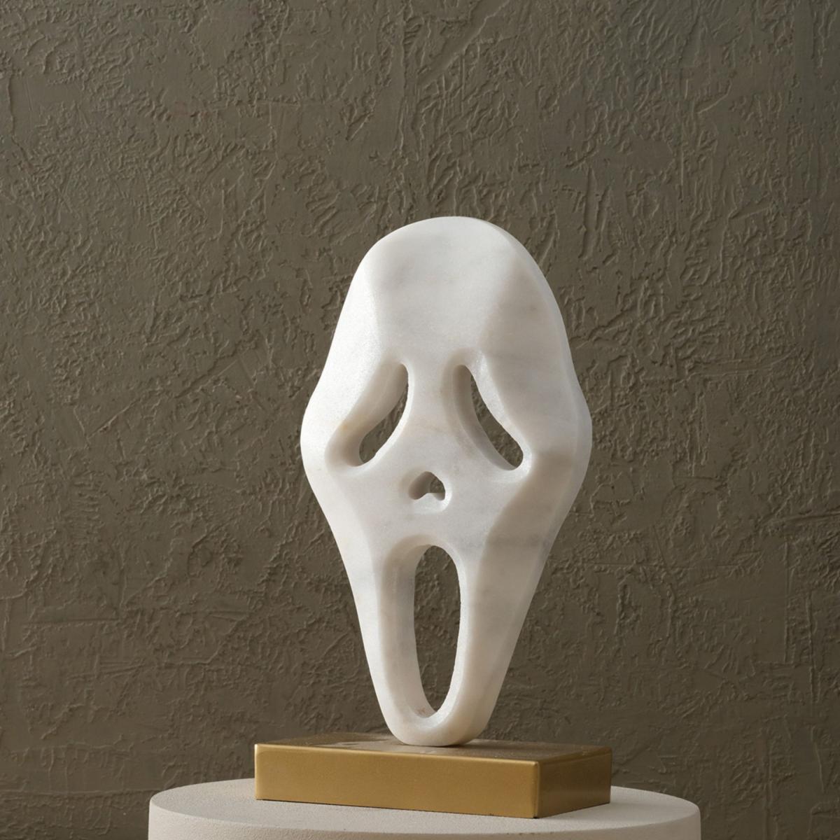 White Marble Scream Decor – Modern Sculptural Accent With Gold Base | Anatoliacraft – image 2
