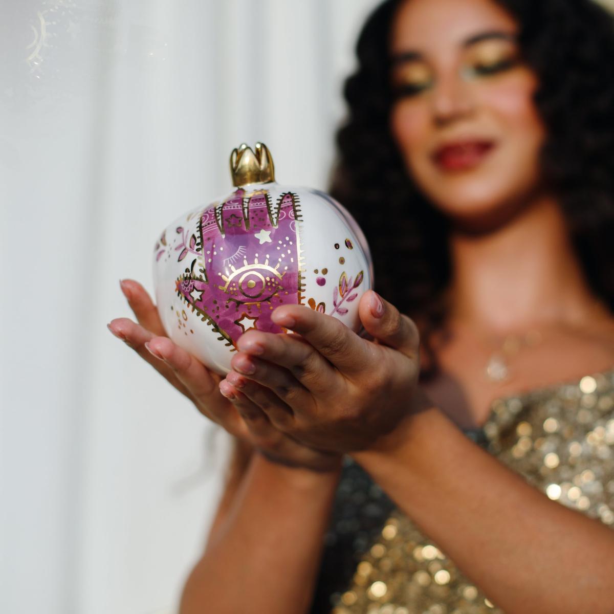 Fuchsia Eye Khamsa Pomegranate Decoration | Sherie Boutik – image 2