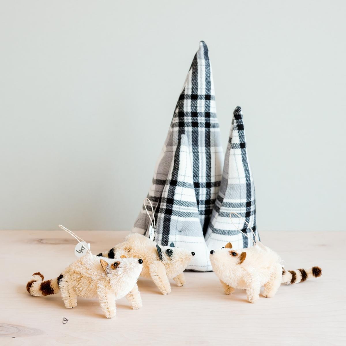 Neutrals Set Of Three Raccoon Ornament, Black Likhâ – image 4