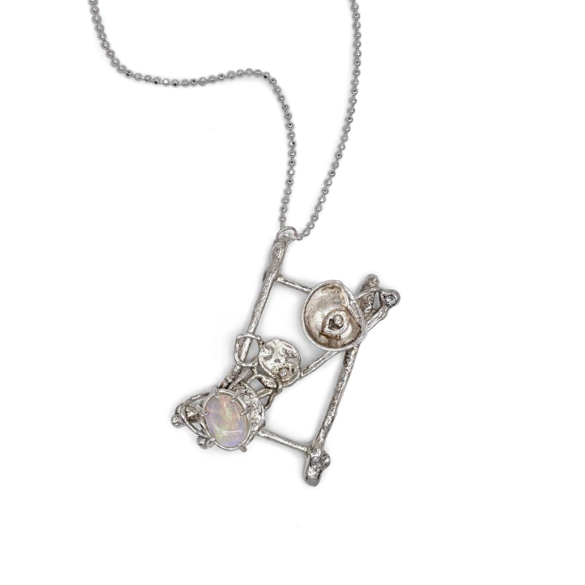 Women's White / Silver Sculpture Pendant Necklace - Sterling Silver, Opal, Moissanite | Gillian Trask – image 2