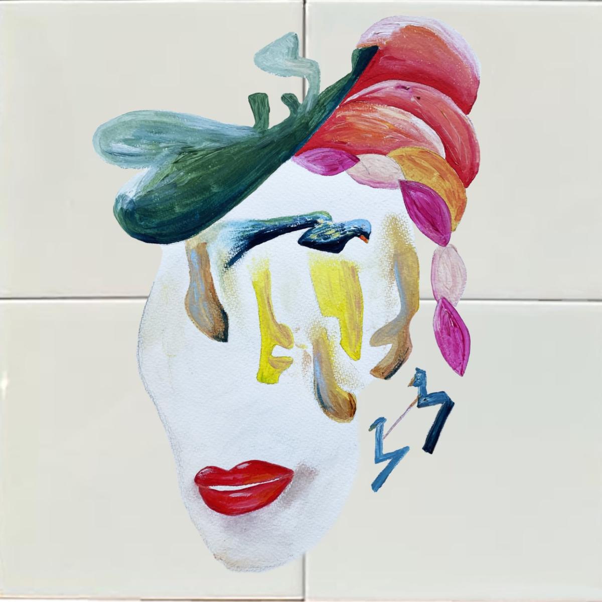 Tile Panel Eclectic Colorful Portrait Lady Catchii – image 1