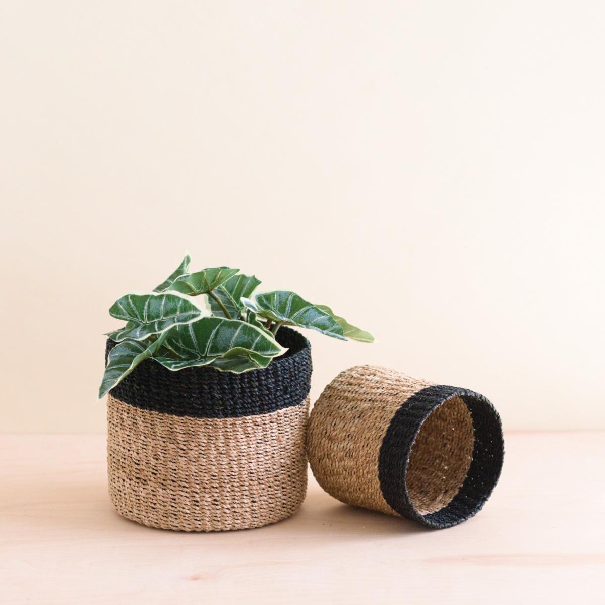 Natural + Black Tabletop Catch-All Set Of Two - Tabletop Bins Likhâ – image 2