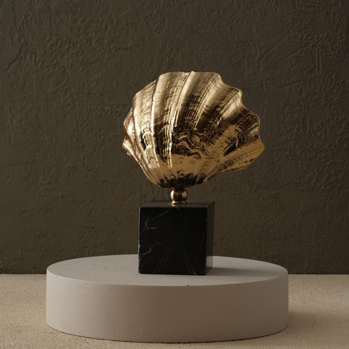 Gold Oyster Sculpture On Black Marble Base | Anatoliacraft – image 2