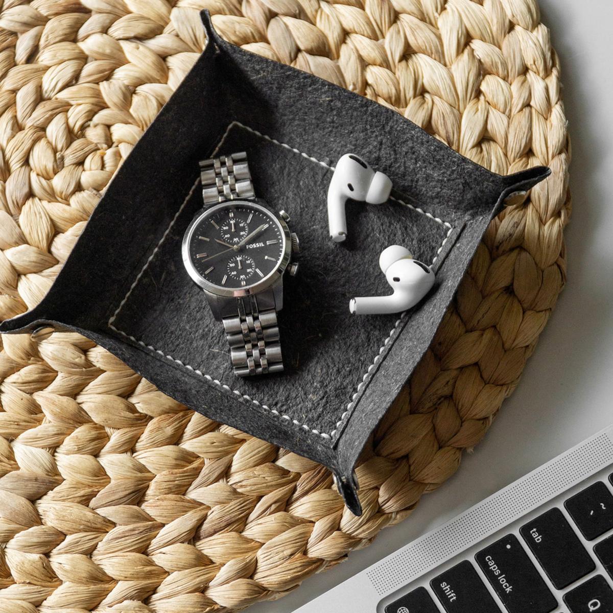 Atley Malai Coconut Leather Catchall Tray - Black | Alter London – image 2