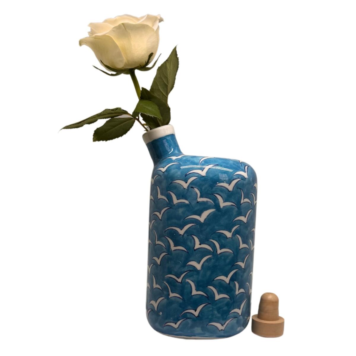 Blue / White Artisan Crafted Ceramic White Birds Bottle And Vessel Black and Wild – image 2