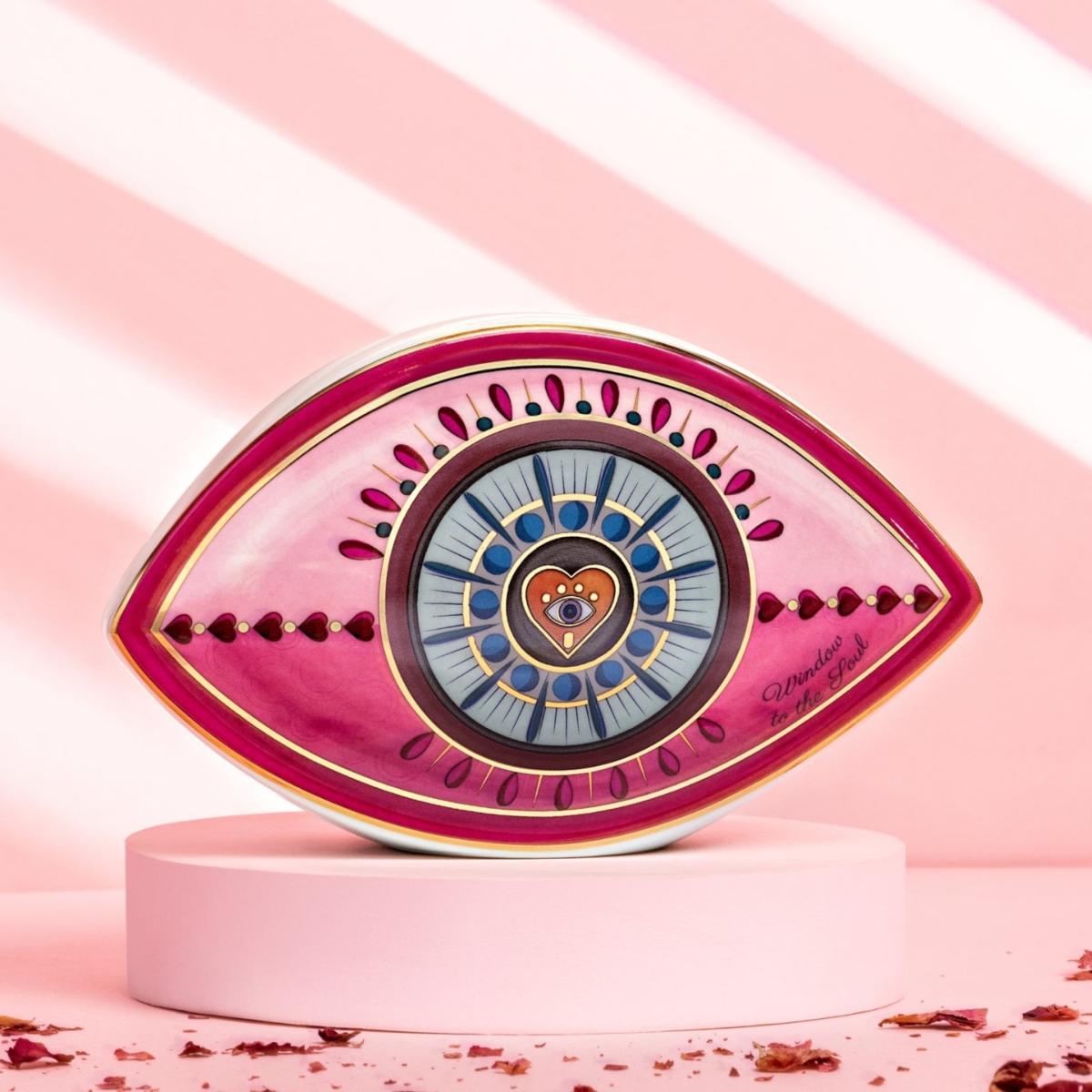 Pink / Purple Surrounded By Love - Evil Eye Heart Ceramic Statue | Karma and Luck – image 3