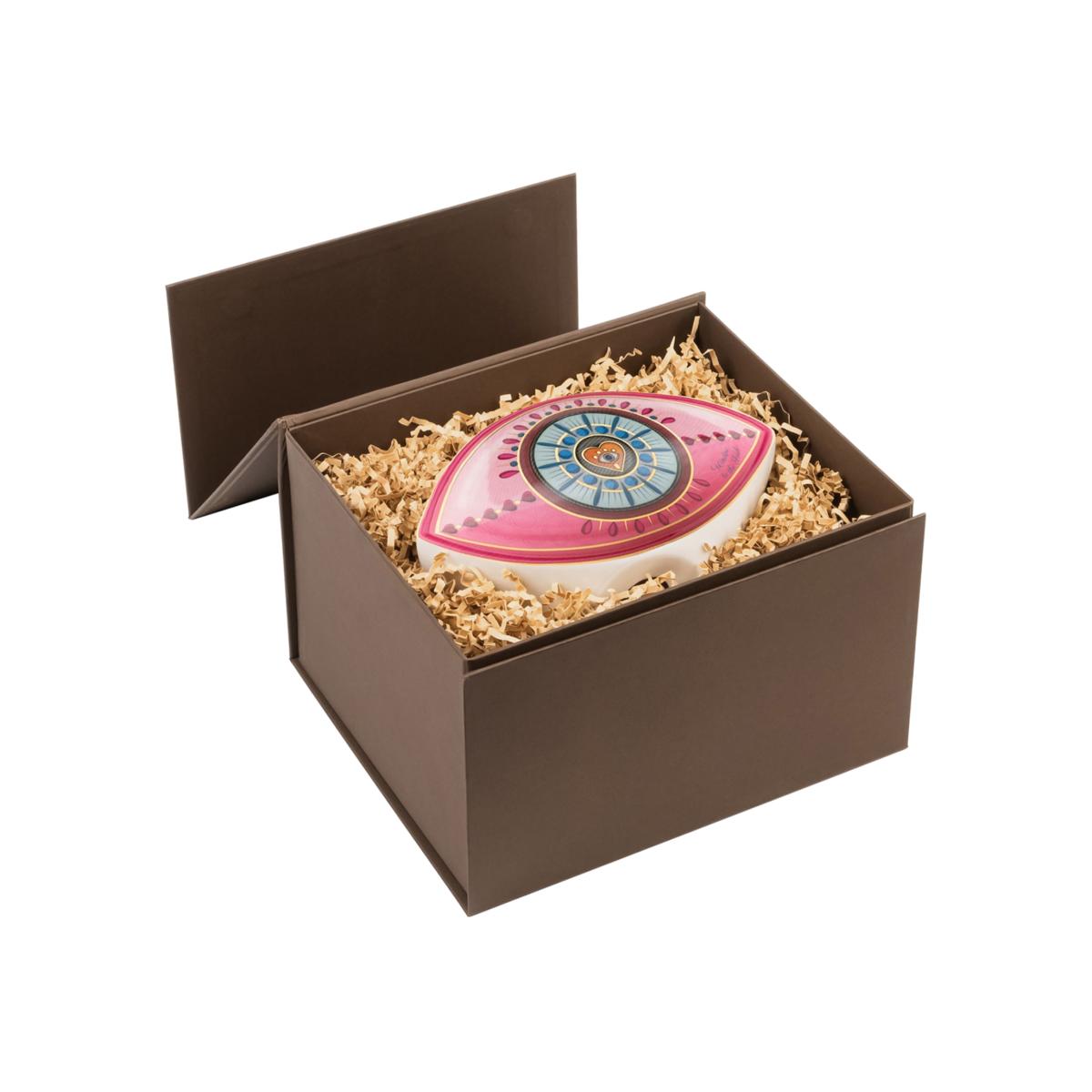 Pink / Purple Surrounded By Love - Evil Eye Heart Ceramic Statue | Karma and Luck – image 1