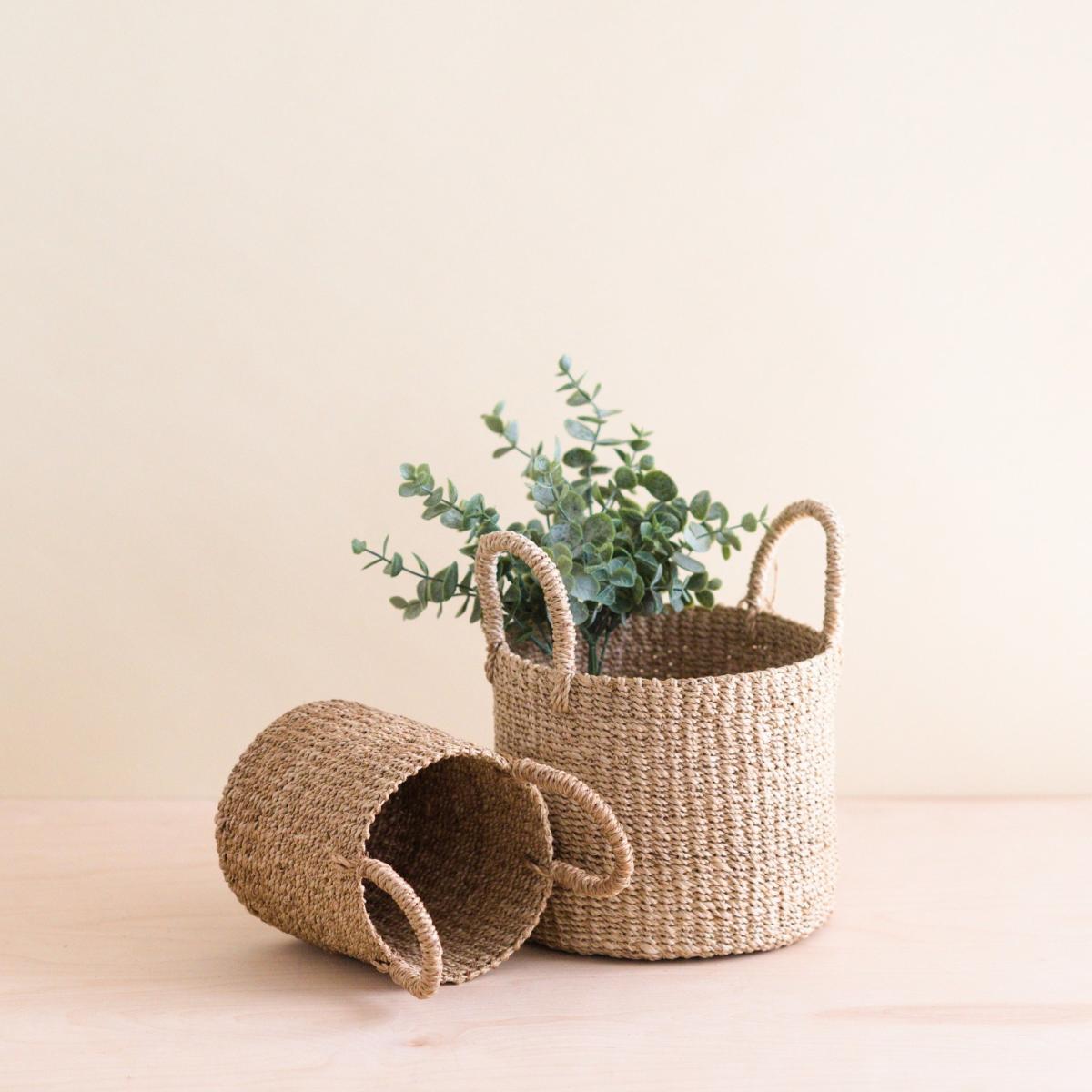 Natural Tabletop Mini Basket With Handle Set Of 2 - Neutrals One Size Likhâ – image 2