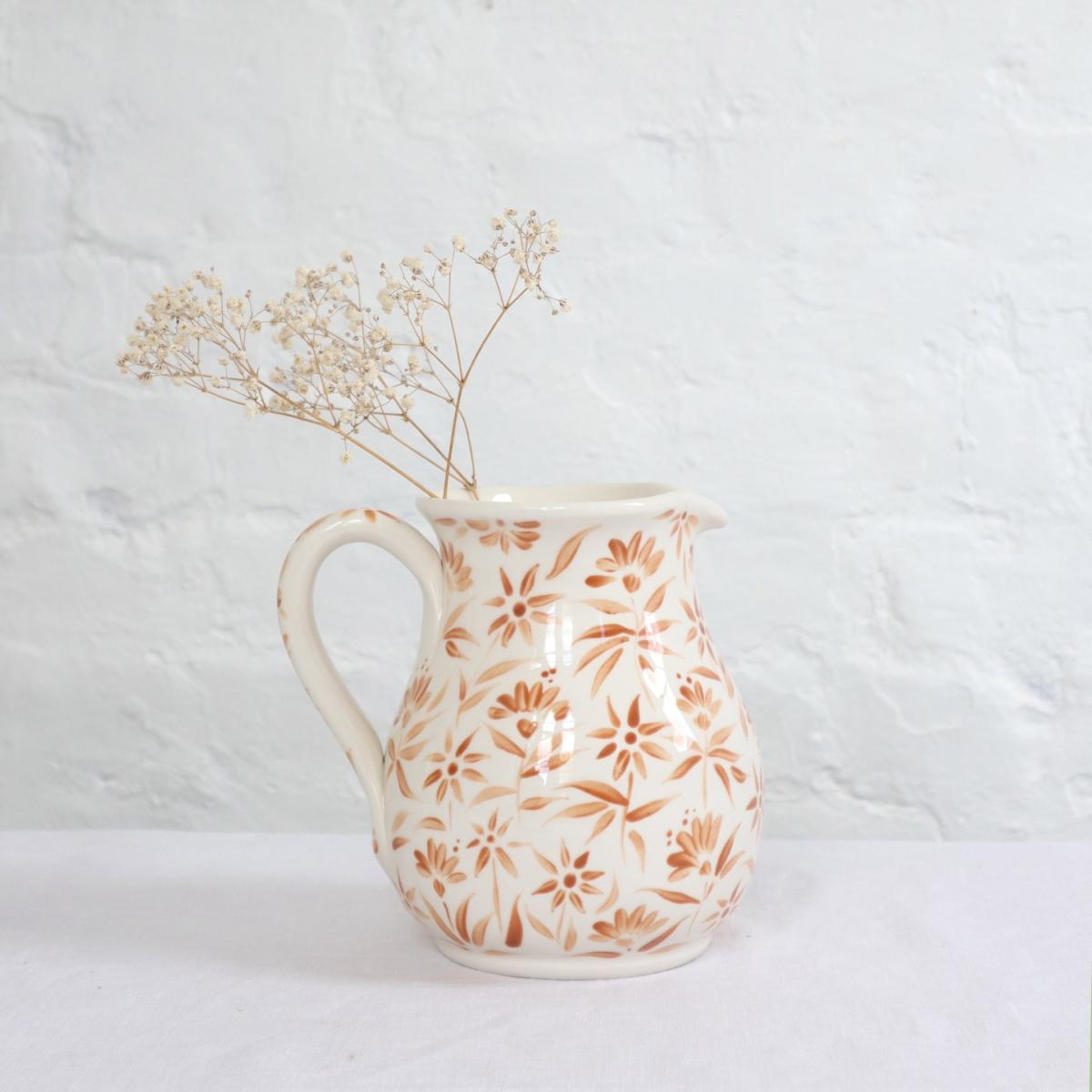 White / Brown Sunburst Flowers Jug - Autumn Brown | Rosanna Corfe – image 2