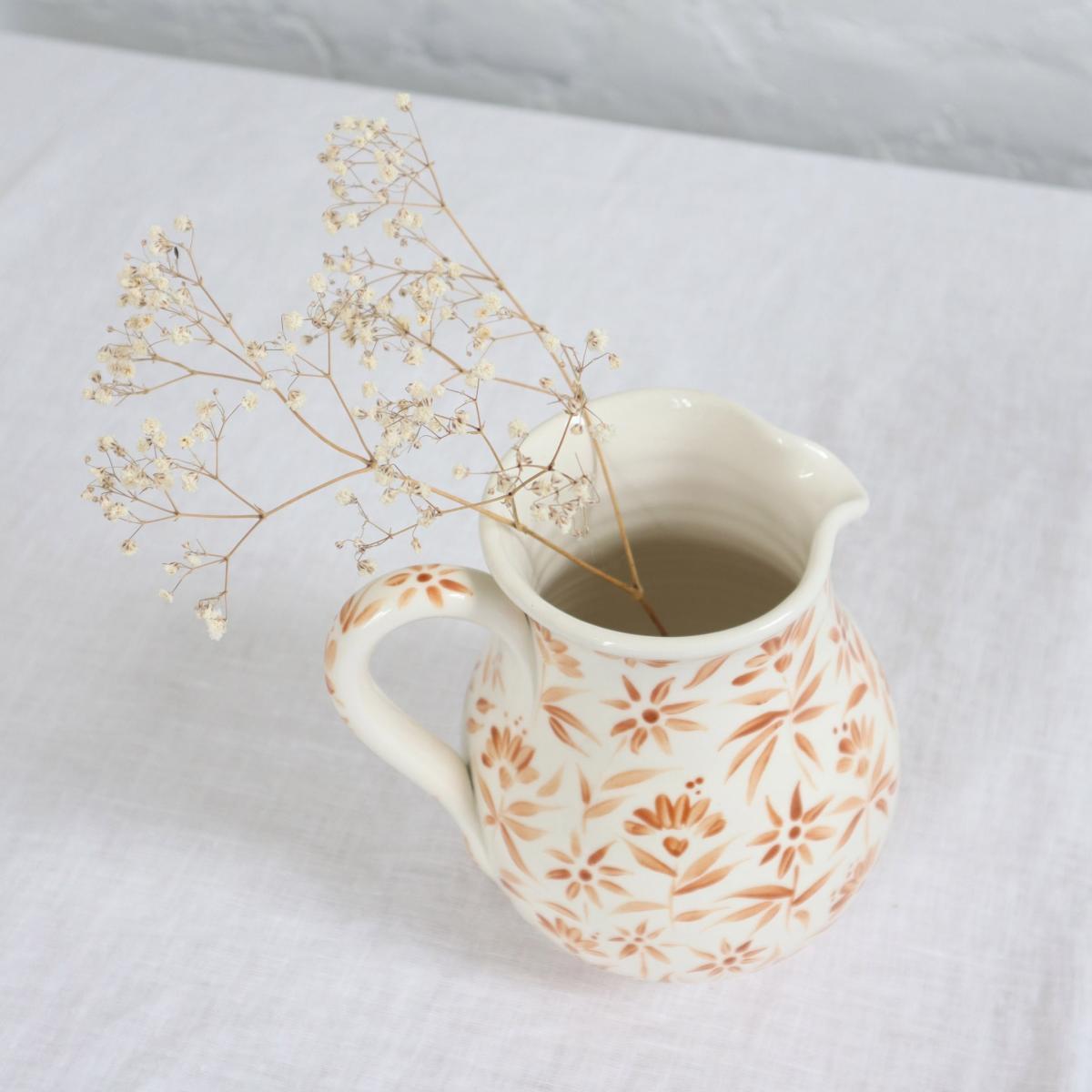 White / Brown Sunburst Flowers Jug - Autumn Brown | Rosanna Corfe – image 3