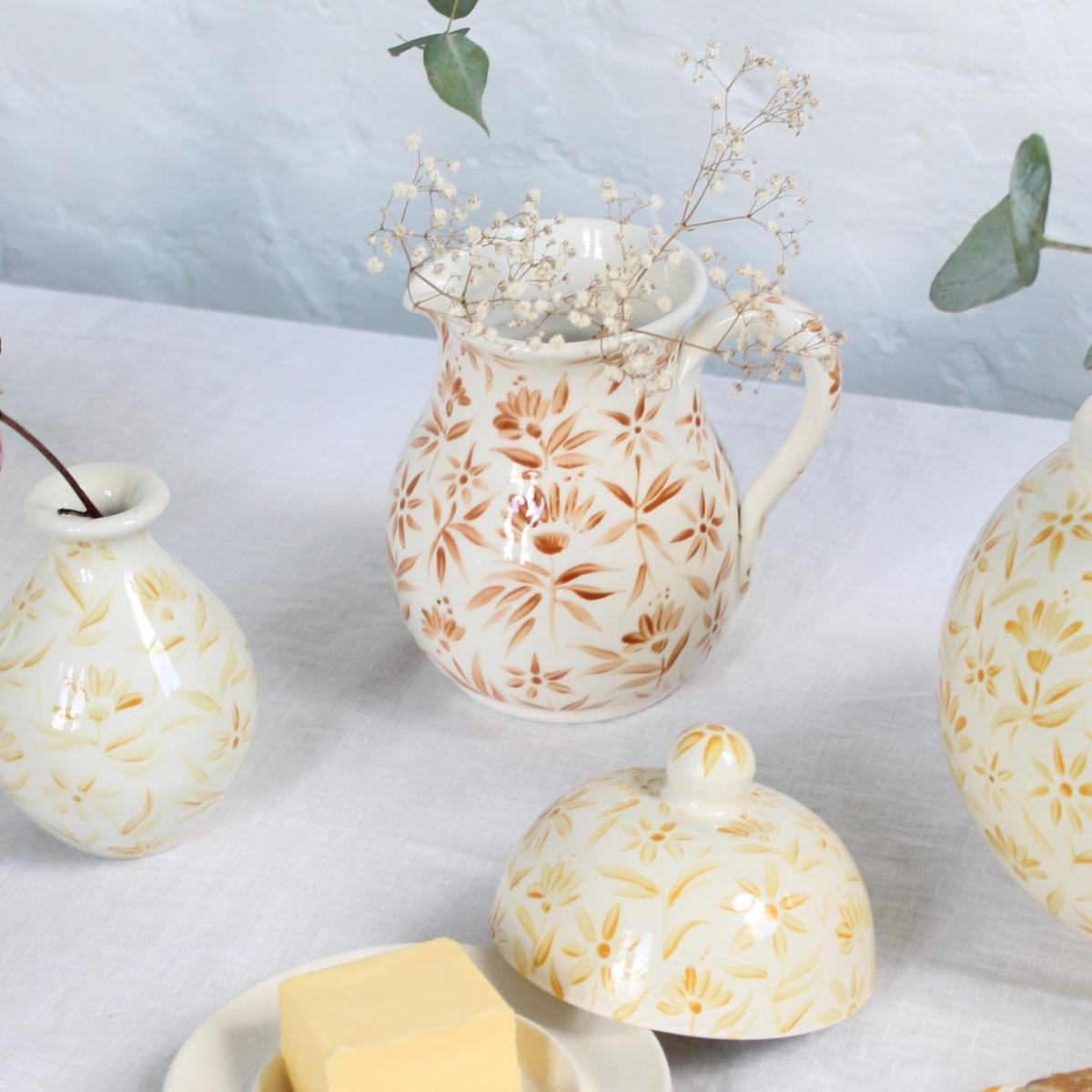 White / Brown Sunburst Flowers Jug - Autumn Brown | Rosanna Corfe – image 4