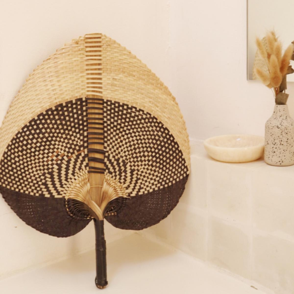 Straw Handwoven Fan In Black Multi - Set Of Two | One Size | Pink Haley – image 3