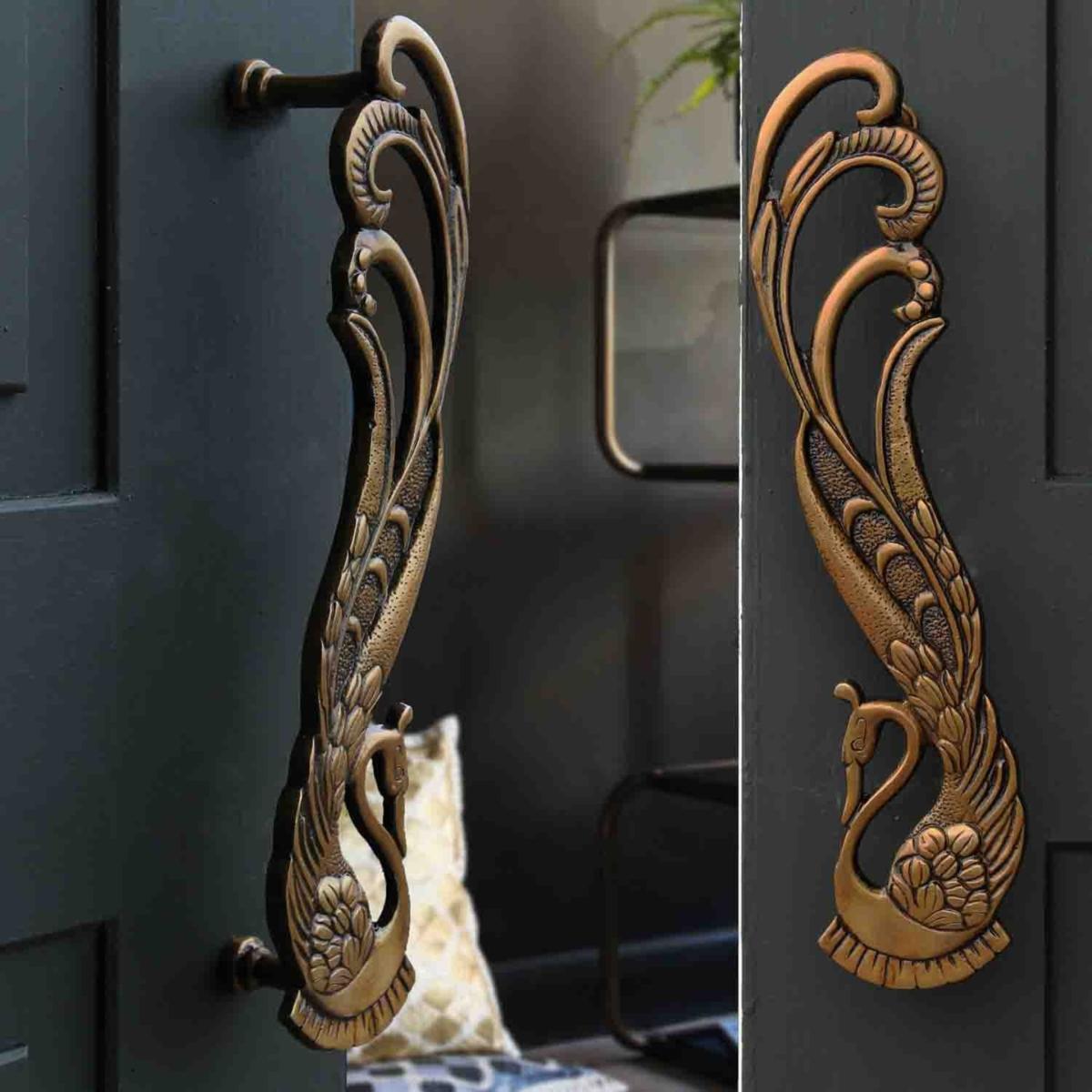 Gold Set Of 2 Art Deco Brass Swan Door Handles Rockett St George – image 2