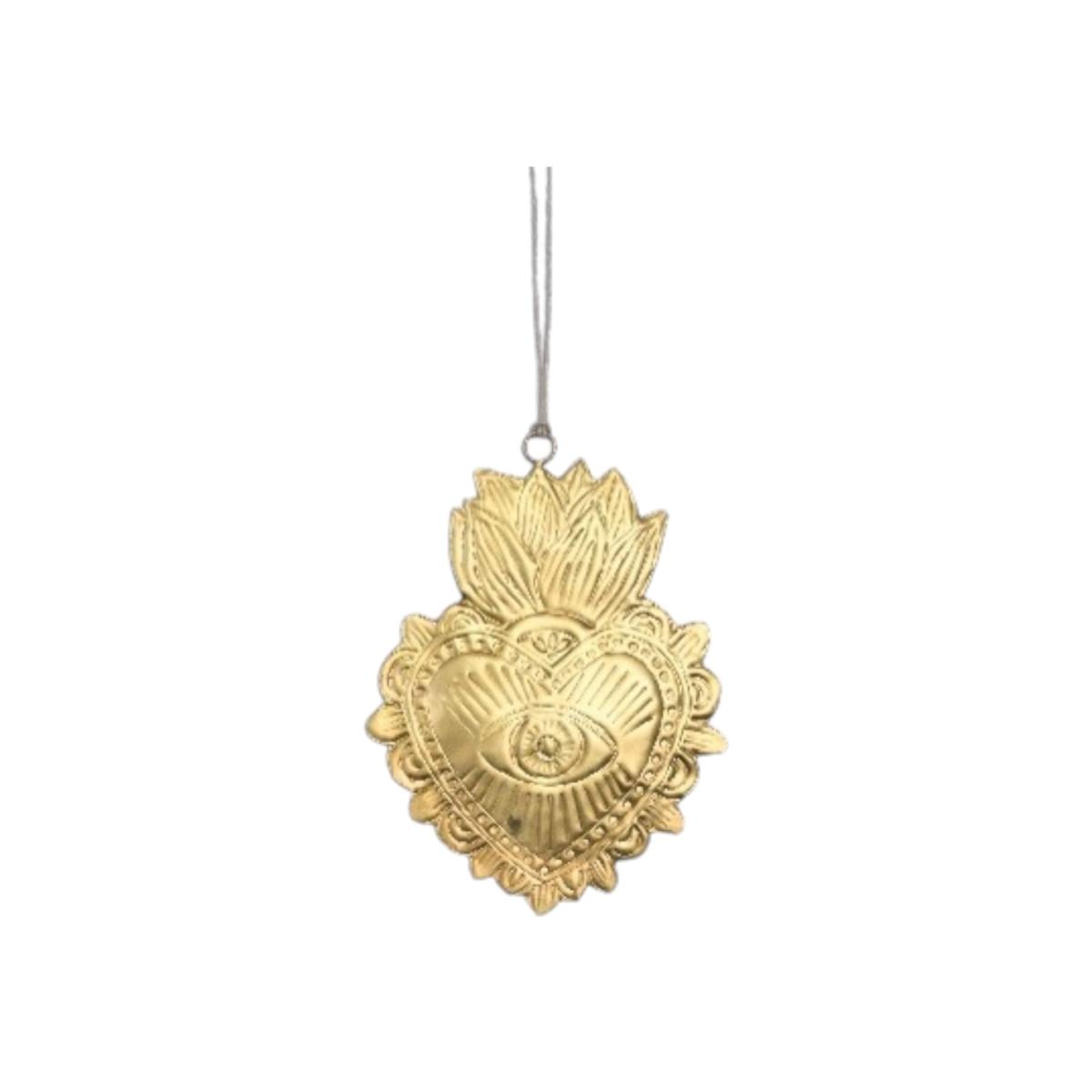Gold Evileye Milagro Heart Hanging Ornament | Lila Rasa
