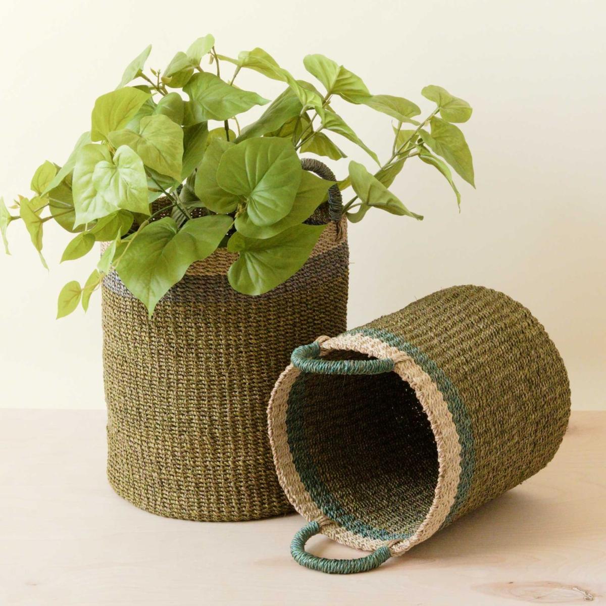 Green / Grey Olive Baskets With Handle Set Of Two - Natural Baskets Likhâ – image 2