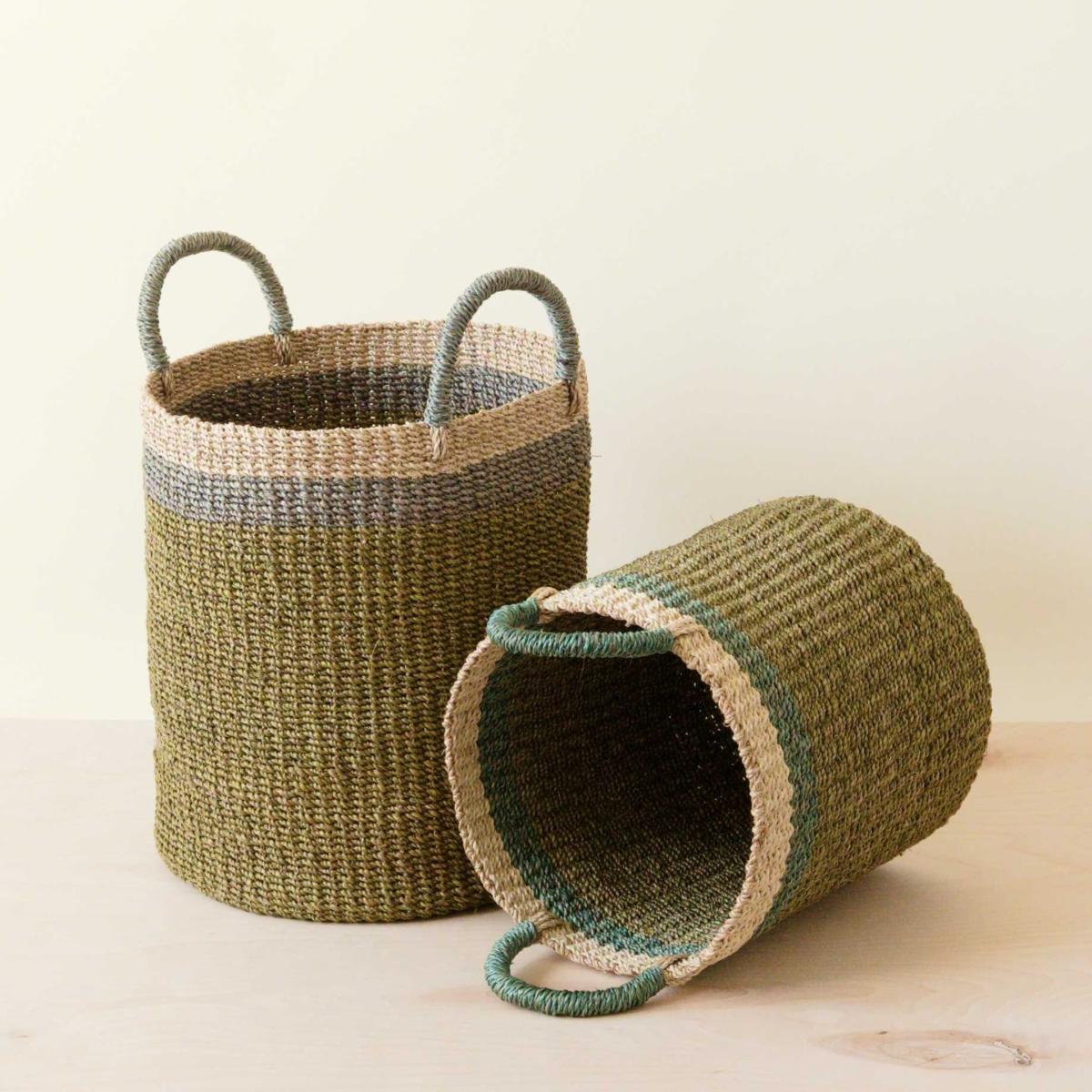 Green / Grey Olive Baskets With Handle Set Of Two - Natural Baskets Likhâ – image 3