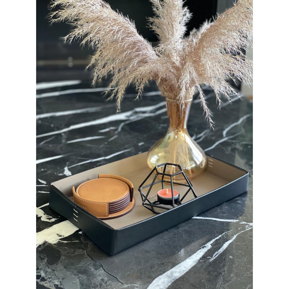 Vegan Olive Leather Tray Black Small Mianqa – image 5