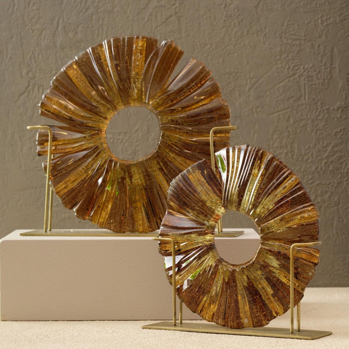 Gold Glass Decorative Disc Set Duo - Luxurious Sculptural Art For Home | Anatoliacraft – image 2