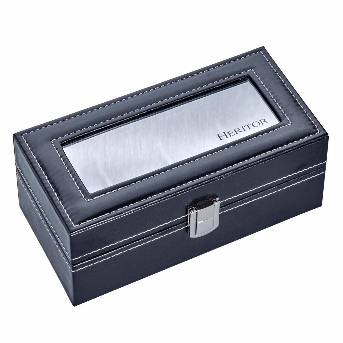 Black Genuine Leather Four-Watch Storage Box Heritor Automatic – image 2