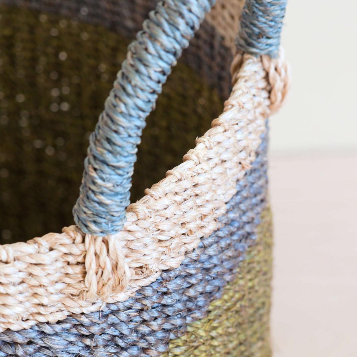 Green / Grey Olive Floor Basket With Handle - Handwoven Basket Likhâ – image 3