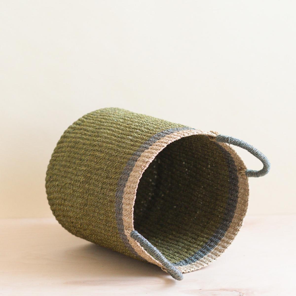 Green / Grey Olive Floor Basket With Handle - Handwoven Basket Likhâ – image 4