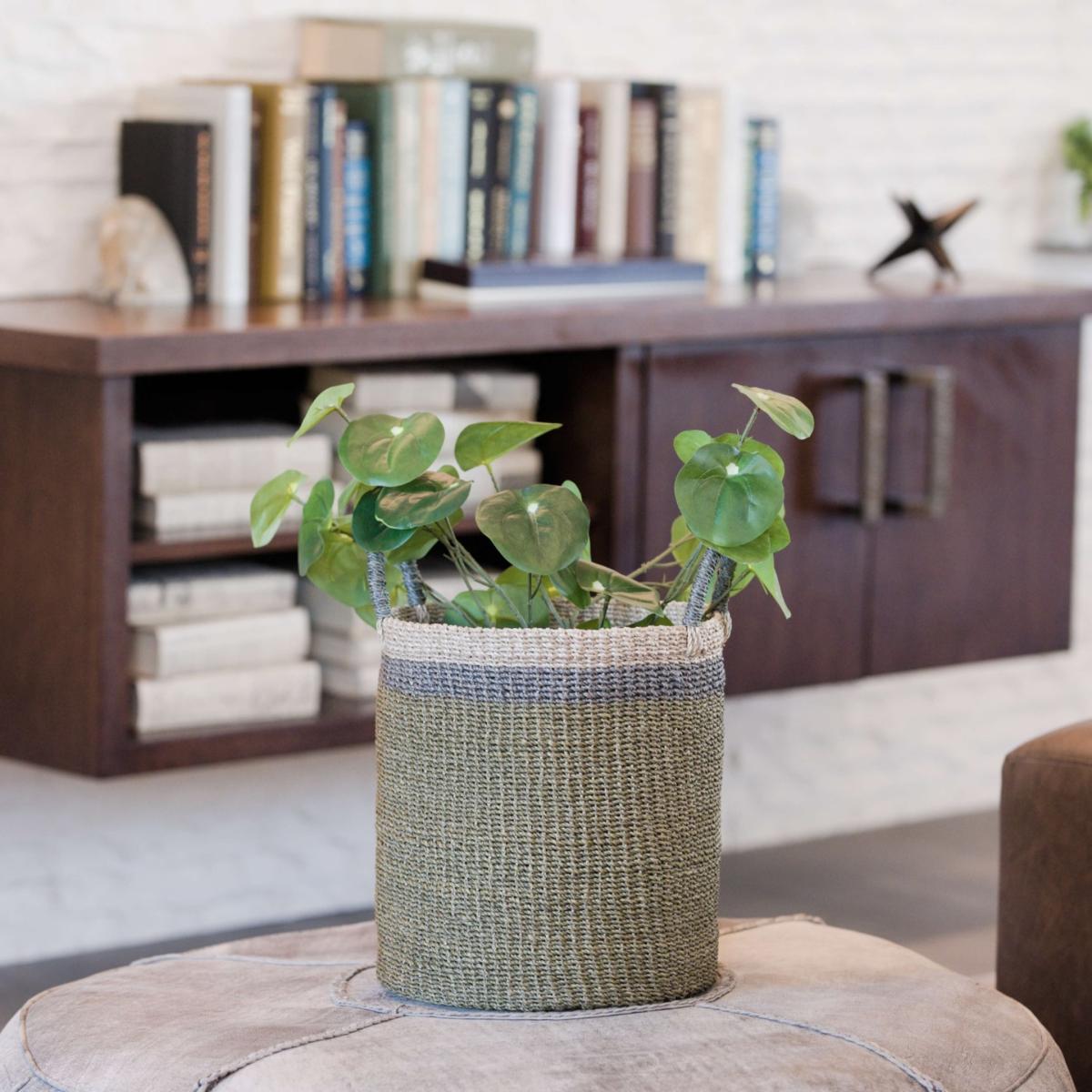 Green / Grey Olive Floor Basket With Handle - Handwoven Basket Likhâ – image 5