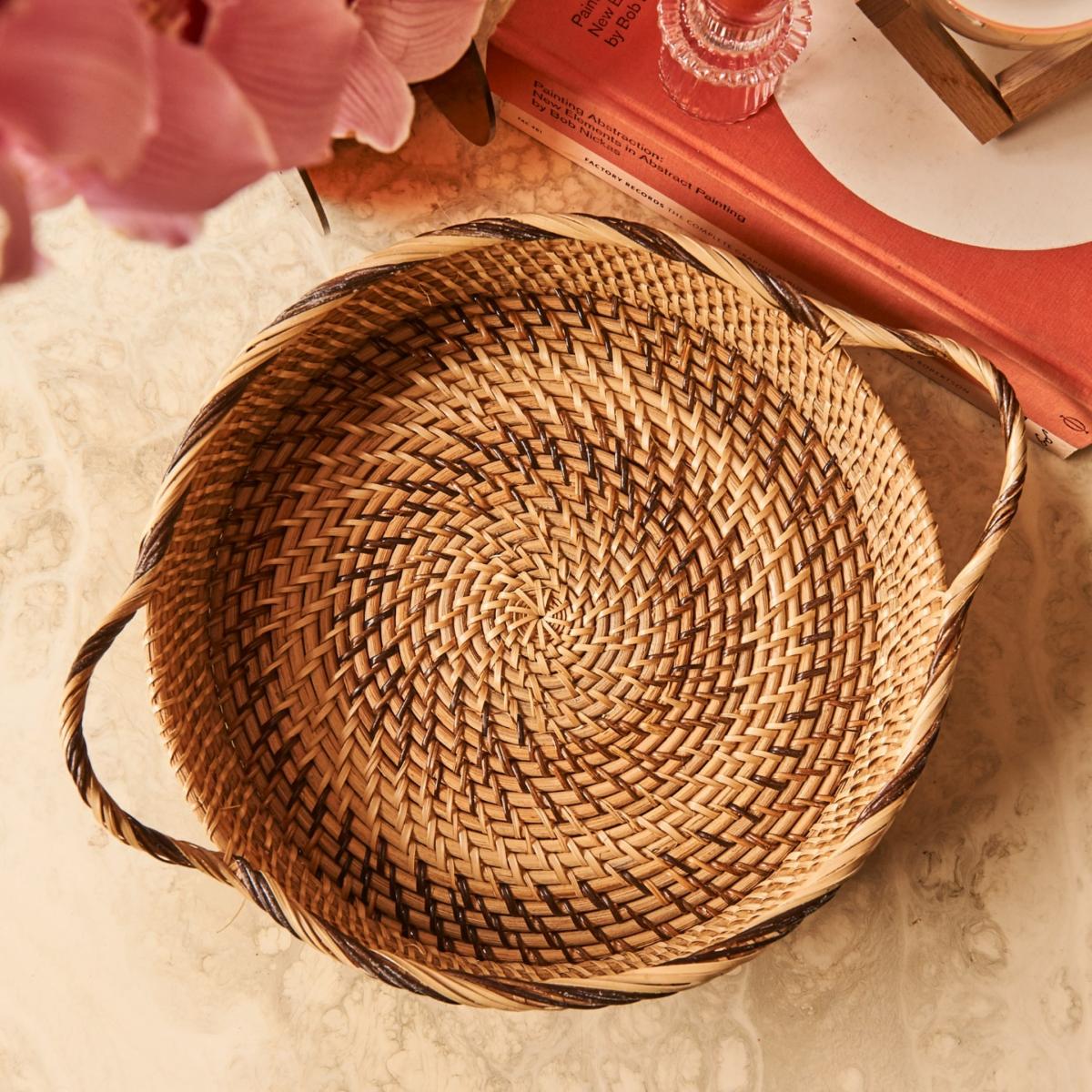 Brown Cuenca Rattan Serving Tray, 14" Large Kubo – image 3