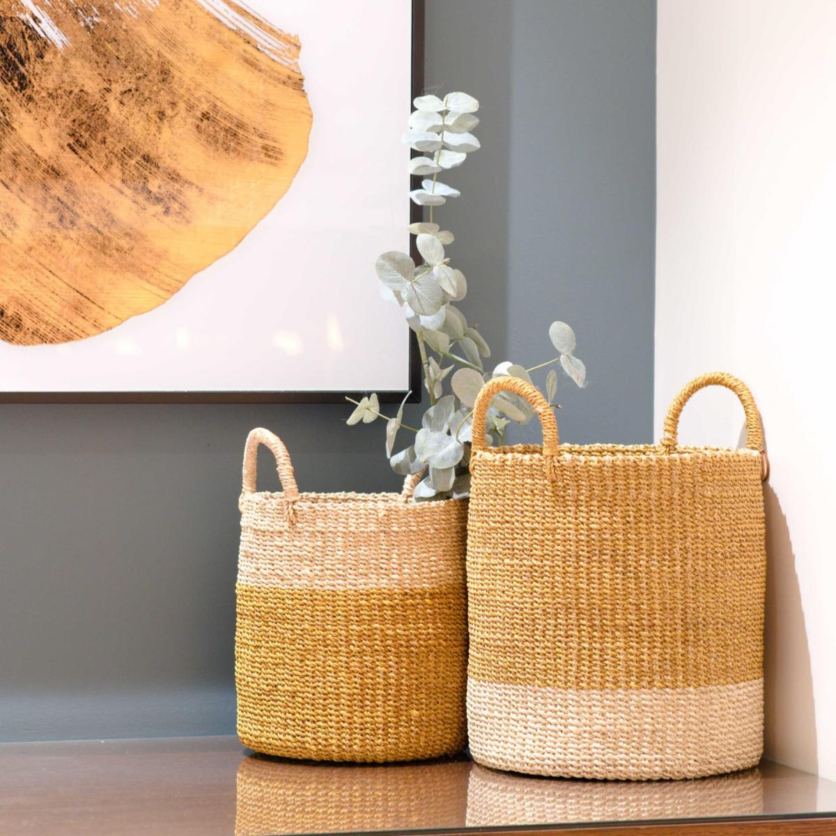 Neutrals Mustard Baskets With Handle Set Of Two - Cylinder Baskets Likhâ – image 4
