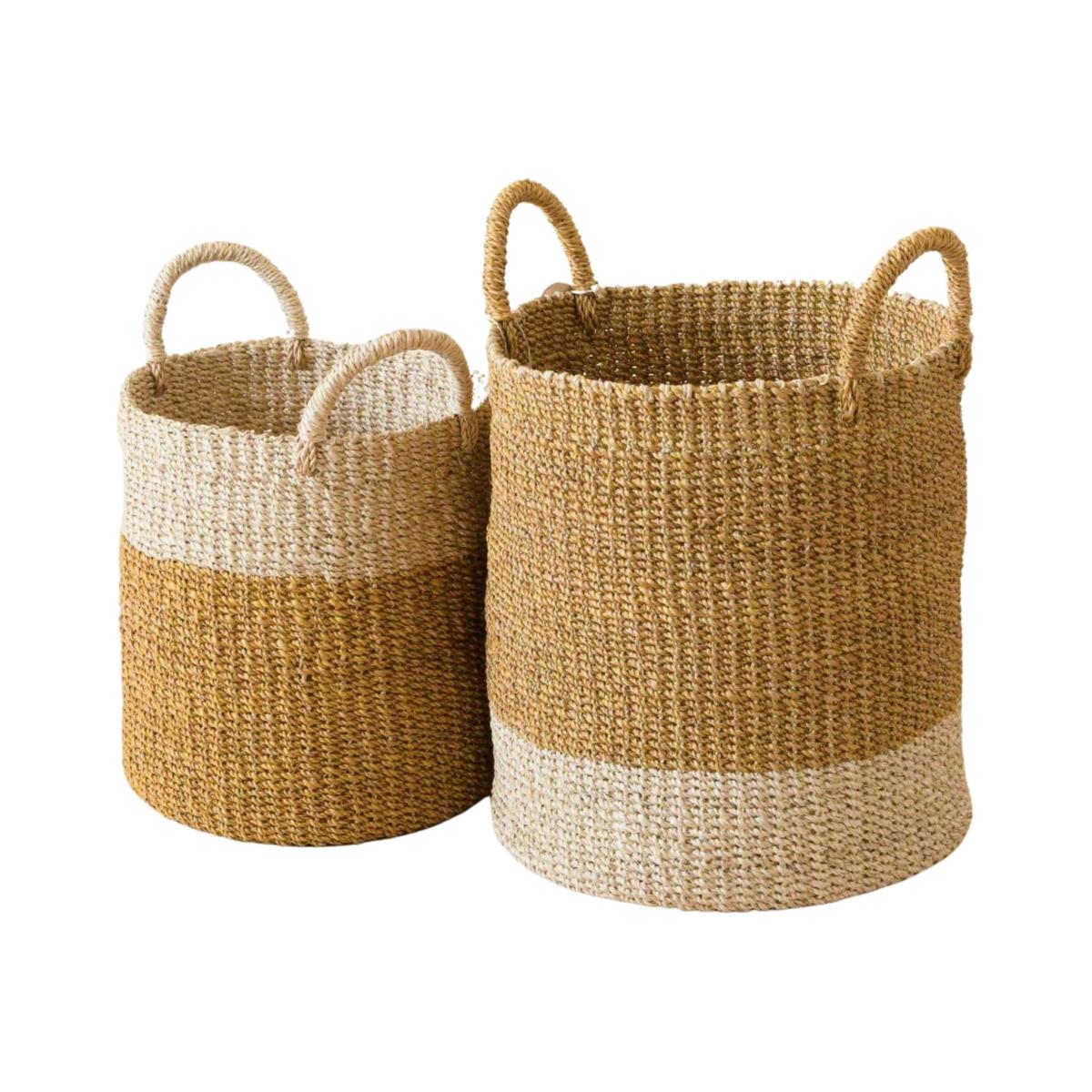 Neutrals Mustard Baskets With Handle Set Of Two - Cylinder Baskets Likhâ – image 1