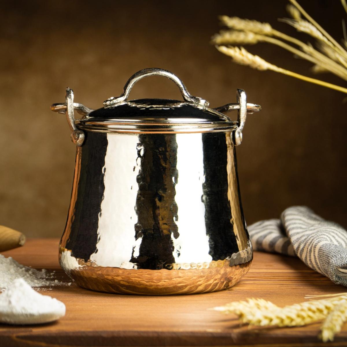 Handmade Big Pure Copper Canister Silver Colour - Premium Solid Copper Coffee Tea Flour Food Safe Storage Box | Modeditions – image 6