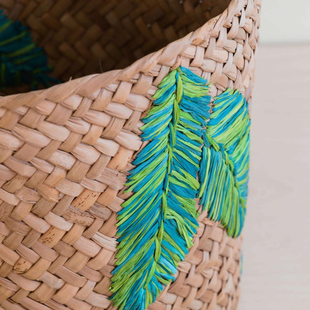 Neutrals Banana Leaf Embroidery Soft Woven Basket - Plant Baskets One Size Likhâ – image 2