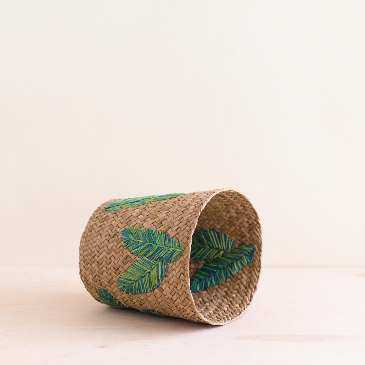 Neutrals Banana Leaf Embroidery Soft Woven Basket - Plant Baskets One Size Likhâ – image 3