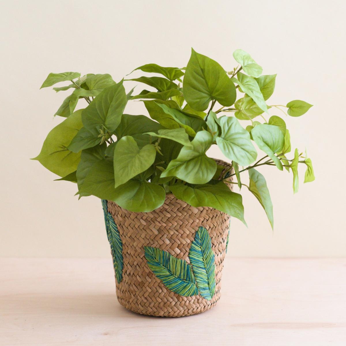 Neutrals Banana Leaf Embroidery Soft Woven Basket - Plant Baskets One Size Likhâ – image 4
