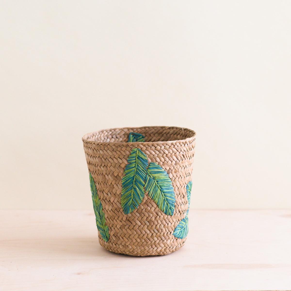 Neutrals Banana Leaf Embroidery Soft Woven Basket - Plant Baskets One Size Likhâ – image 6