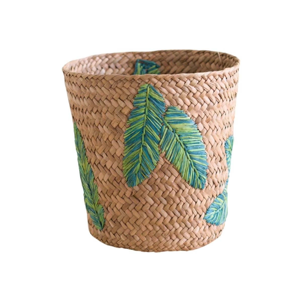 Neutrals Banana Leaf Embroidery Soft Woven Basket - Plant Baskets One Size Likhâ – image 1