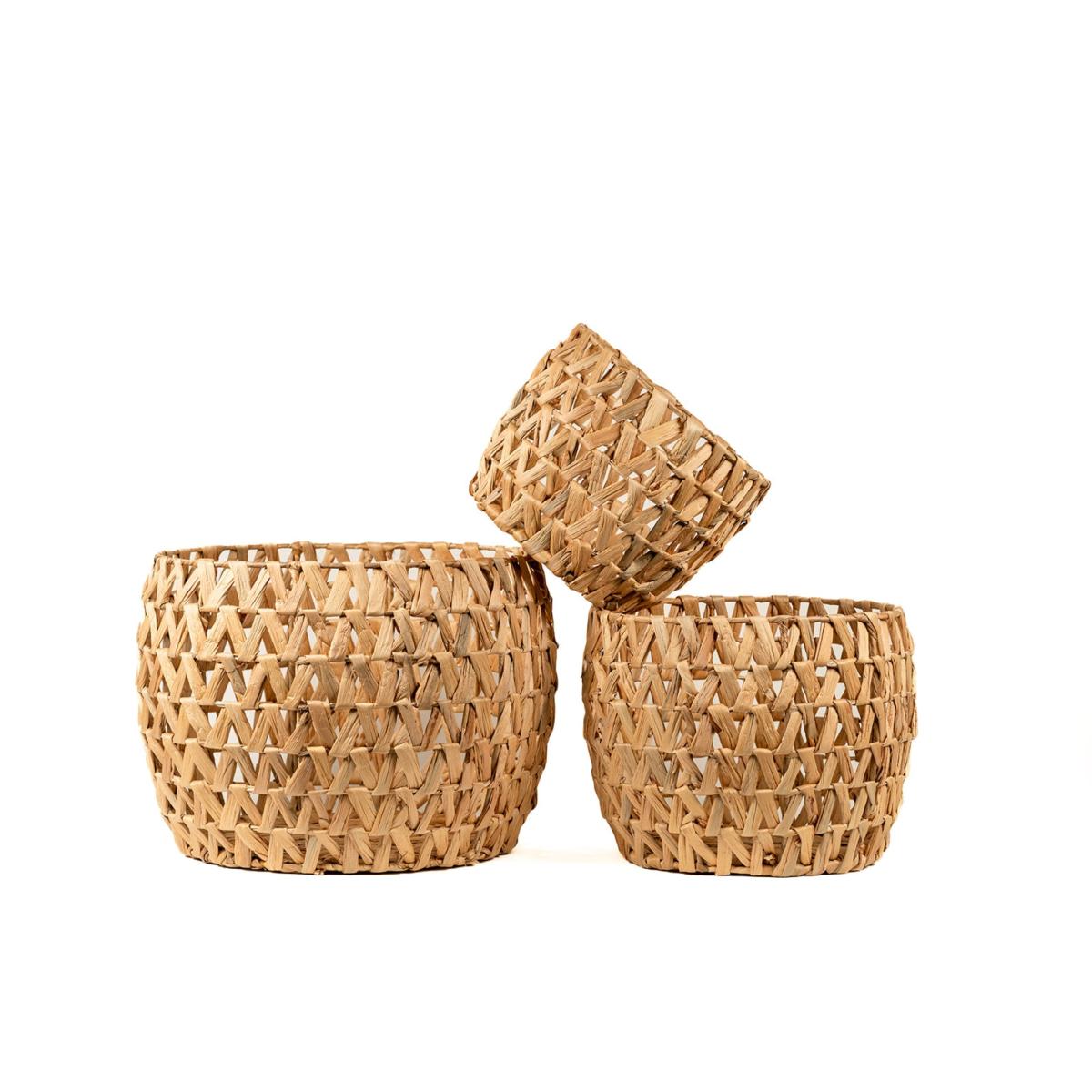 Neutrals Waffle Weaved Basket Set Of Three One Size Sea & Grass – image 2