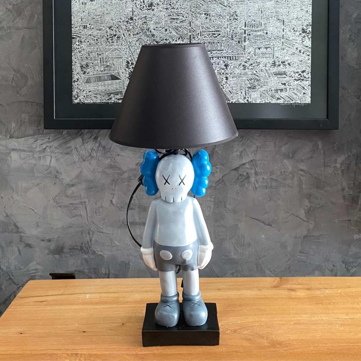 Illuminated Blue & Grey Mini Sculpture With Lampshade Artchi – image 2