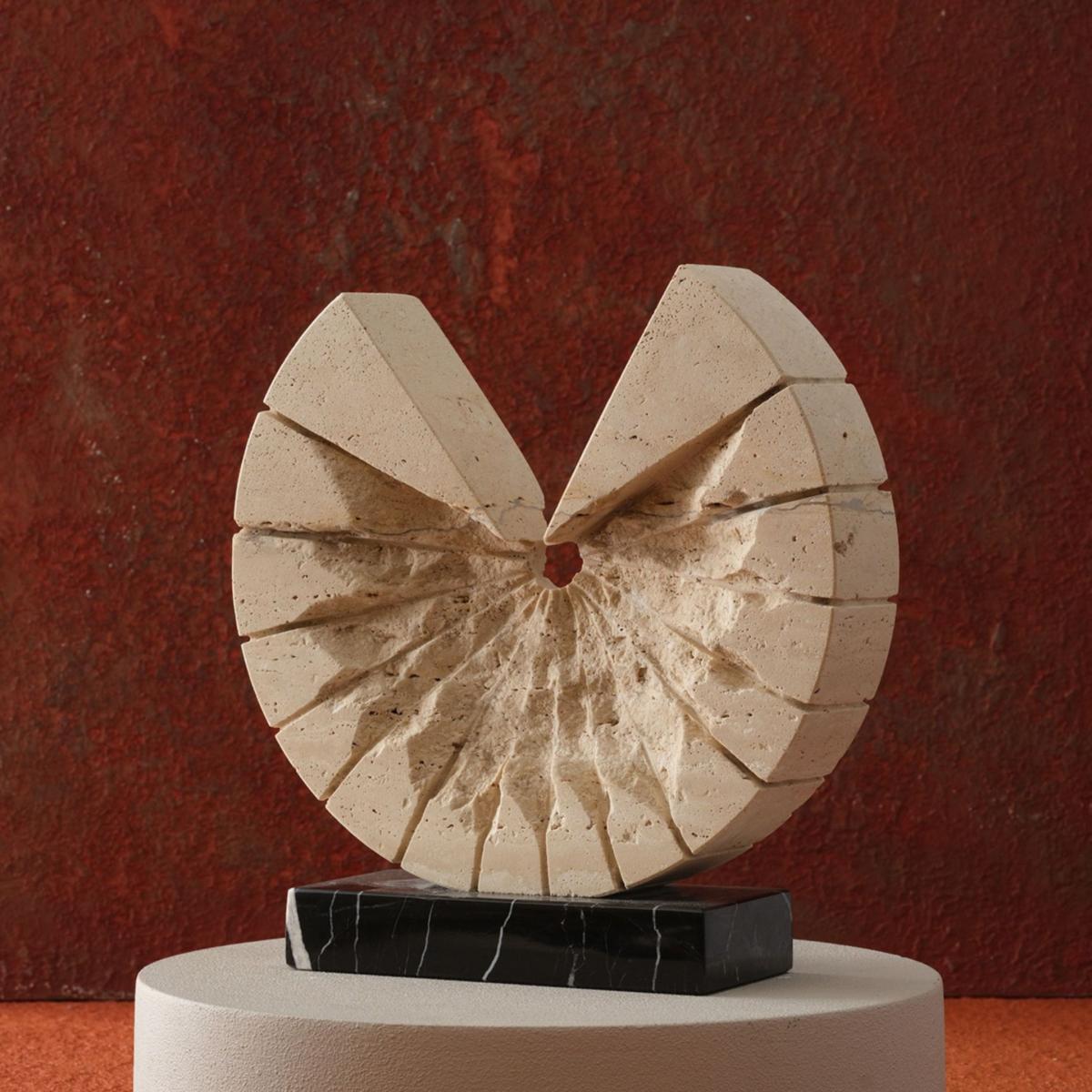 Neutrals / Black Natural Travertine Half Moon Bust Decor – Sculptural Stone Accent For Modern Spaces | Anatoliacraft – image 2