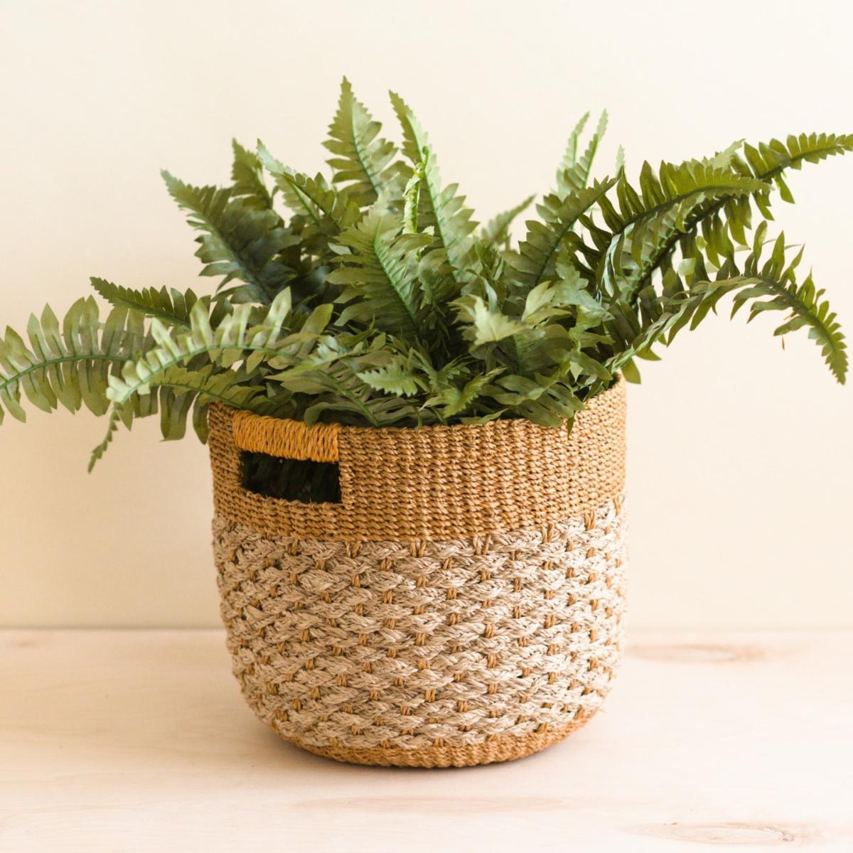 Golden Brown Patterned Round Floor Basket - Storage Bins Likhâ – image 2