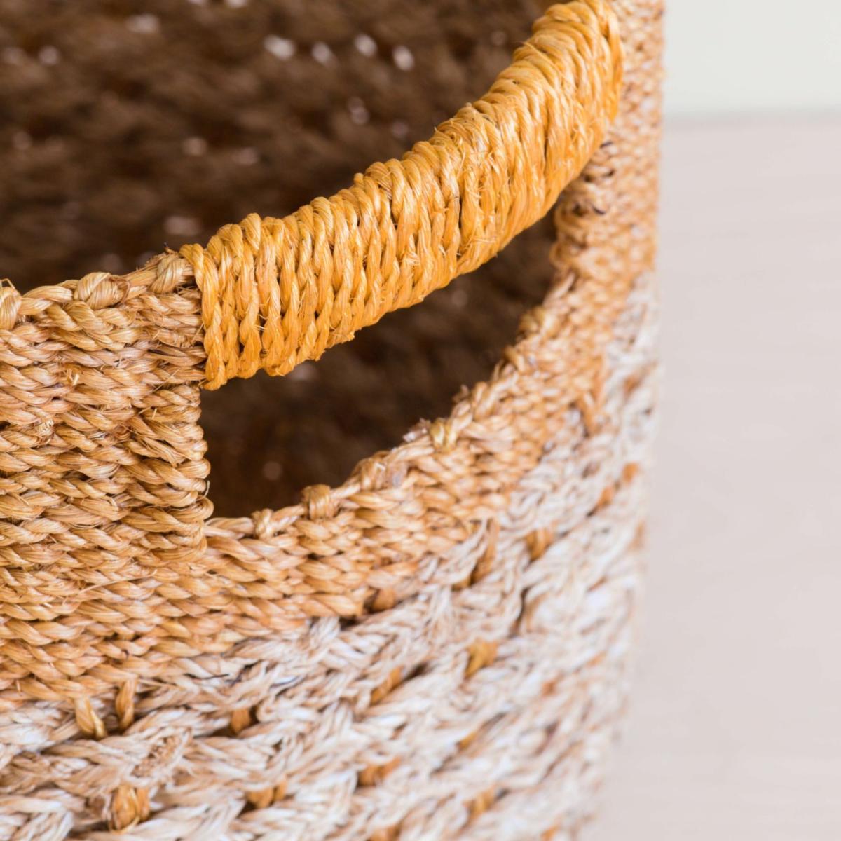 Golden Brown Patterned Round Floor Basket - Storage Bins Likhâ – image 3